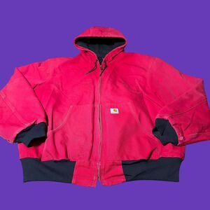 Carhartt Red Duck Canvas Mesh Lined Hooded Work Coat Jacket Size XL No Size Tag